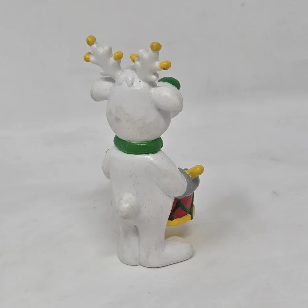 VINTAGE Christmas White Reindeer Figure Toy with Drum‎ Sun Arrow/Applause
